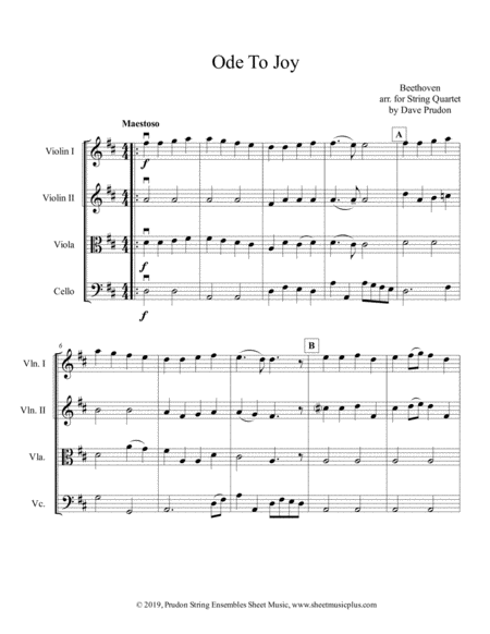 Free Sheet Music Ode To Joy For String Quartet