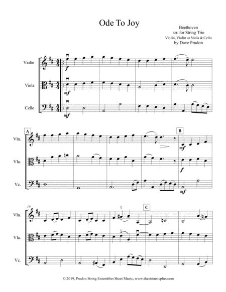 Ode To Joy For String Trio Sheet Music