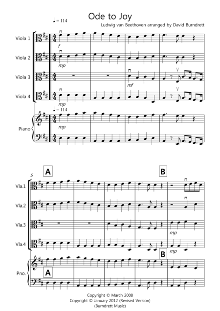 Ode To Joy For Viola Quartet Sheet Music