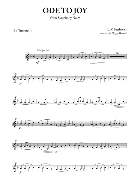 Free Sheet Music Ode To Joy From Symphony No 9 For Brass Quintet