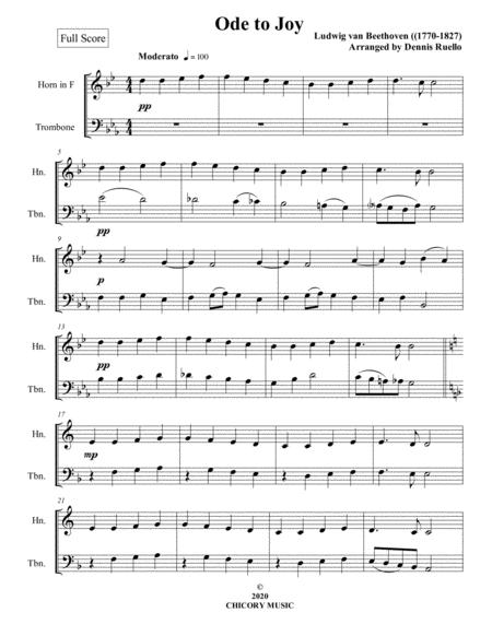 Free Sheet Music Ode To Joy Horn In F And Trombone Duet Intermediate