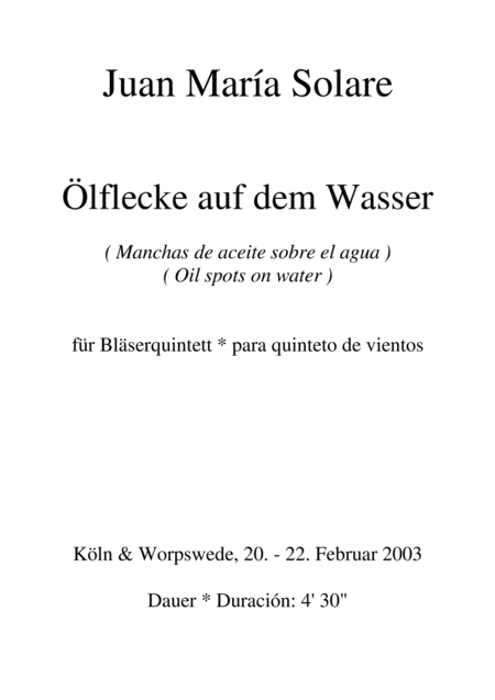 Oelflecke Auf Dem Wasser Woodwind Quintet Sheet Music