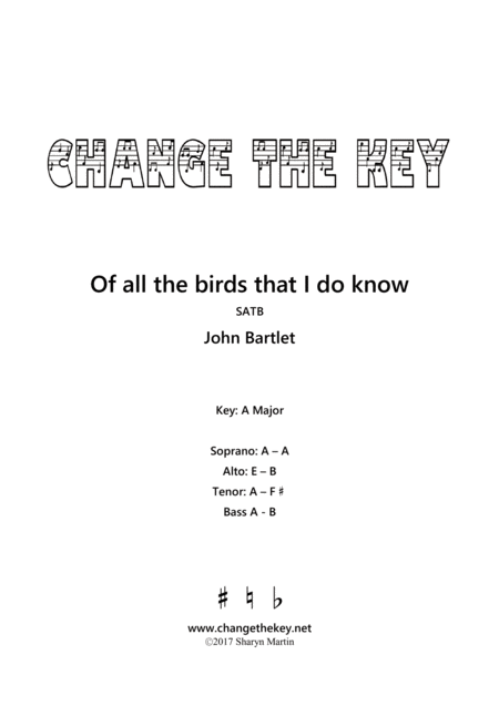 Of All The Birds That I Do Know A Major Sheet Music