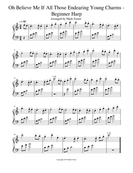 Free Sheet Music Oh Believe Me If All Those Endearing Young Charms Beginner Harp Music
