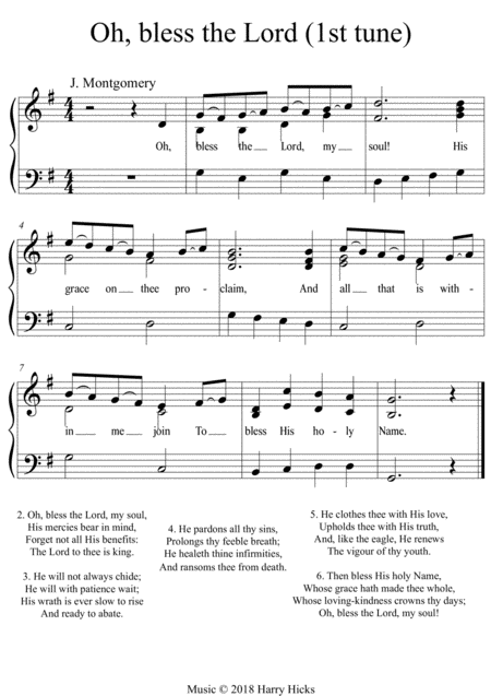 Free Sheet Music Oh Bless The Lord My Soul A New Tune To A Wonderful Old Hymn