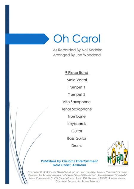 Free Sheet Music Oh Carol 9 Piece Band