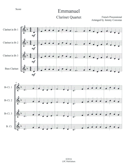 Free Sheet Music Oh Come Emmanuel For Clarinet Quartet