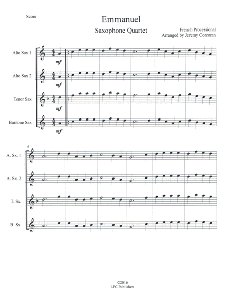 Free Sheet Music Oh Come Emmanuel For Saxophone Quartet Satb Or Aatb