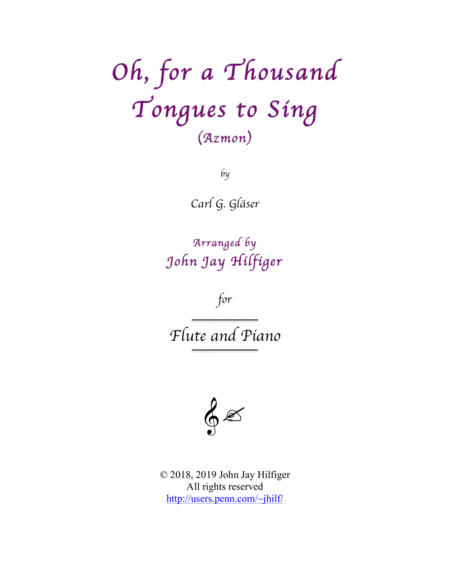 Free Sheet Music Oh For A Thousand Tongues To Sing For Flute And Piano