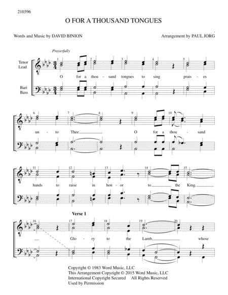 Oh For A Thousand Tongues To Sing Praises To Our King David Binion Sheet Music