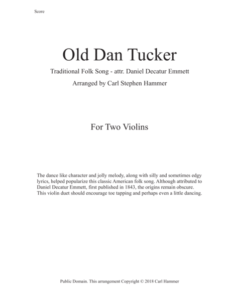 Old Dan Tucker Sheet Music