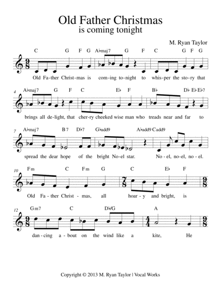 Free Sheet Music Old Father Christmas For Unison Choir With Chords For Guitar Ukulele Etc Opt Minus Track Available