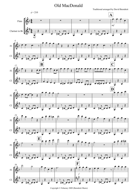 Free Sheet Music Old Macdonald For Flute And Clarinet Duet