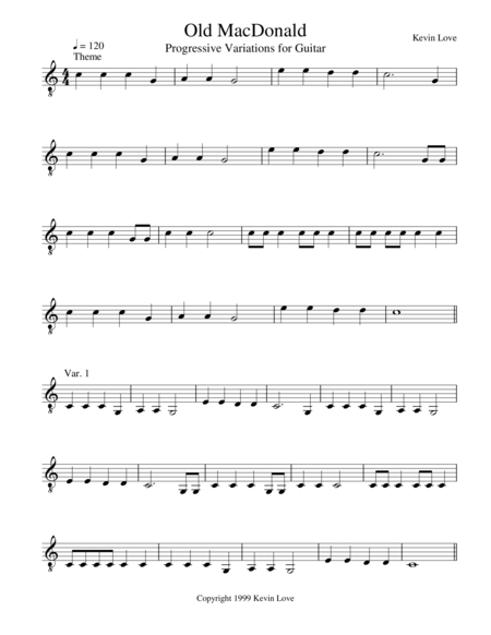 Free Sheet Music Old Macdonald Progressive Variations For Guitar