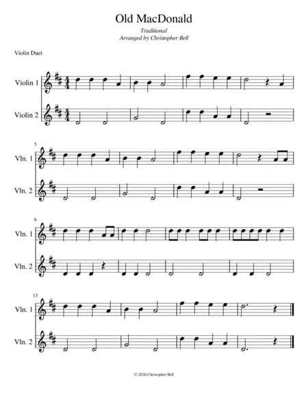 Old Macdonald Violin Duet Level 1 Sheet Music