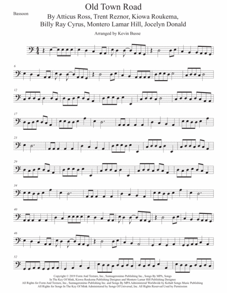 Free Sheet Music Old Town Road Bassoon Easy Key Of C