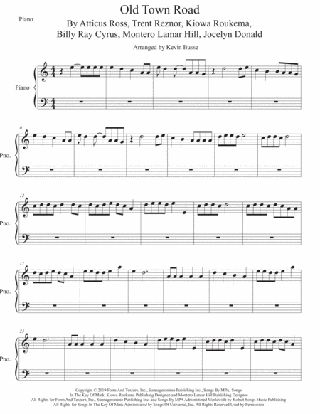 Free Sheet Music Old Town Road Piano Easy Key Of C