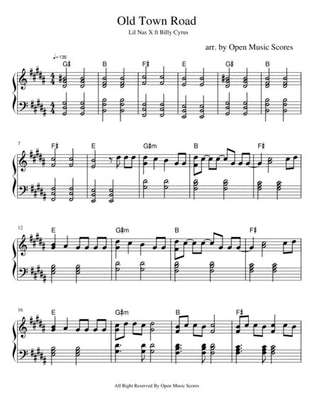 Old Town Road Piano Solo Sheet Music