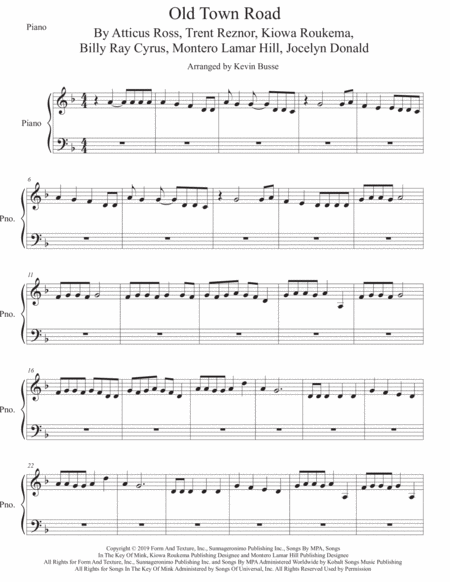 Free Sheet Music Old Town Road Piano