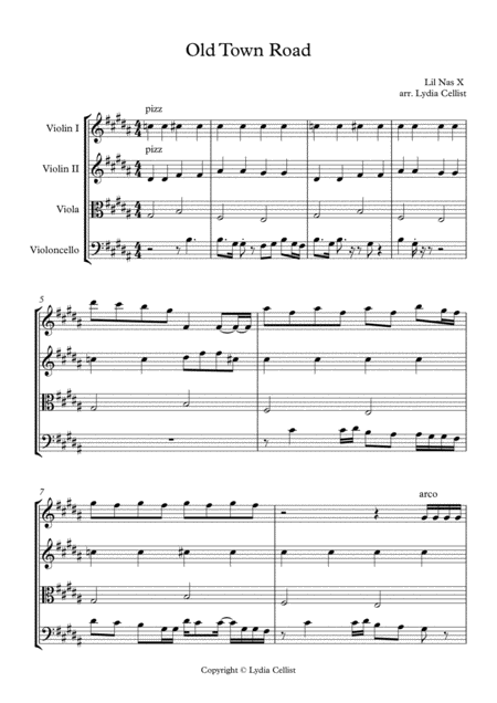 Old Town Road String Quartet Sheet Music