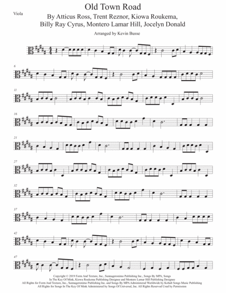 Old Town Road Viola Original Key Sheet Music