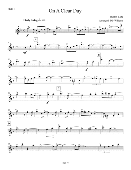 Free Sheet Music On A Clear Day Flute 1