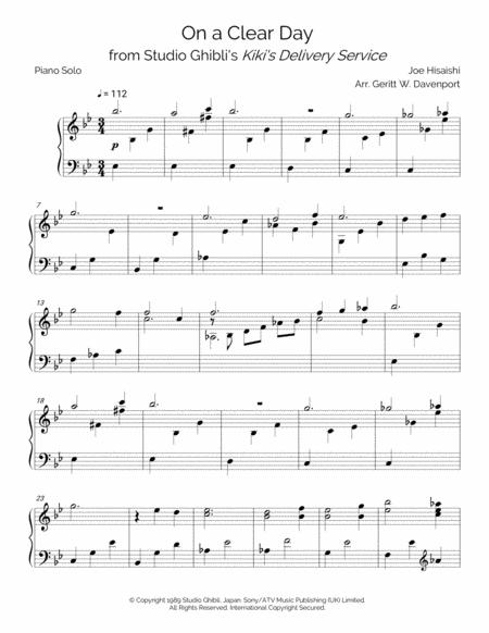 On A Clear Day From Studio Ghibli Kiki Delivery Service Sheet Music