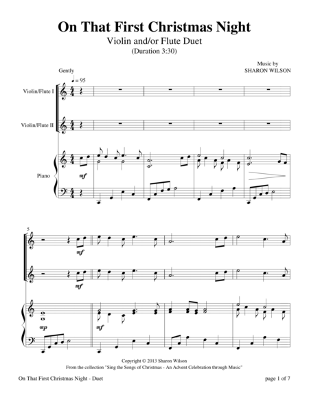 Free Sheet Music On That First Christmas Night Violin And Or Flute Duet