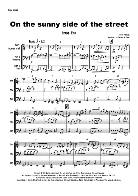 Free Sheet Music On The Sunny Side Of The Street Bb Jazz Classic Brass Trio