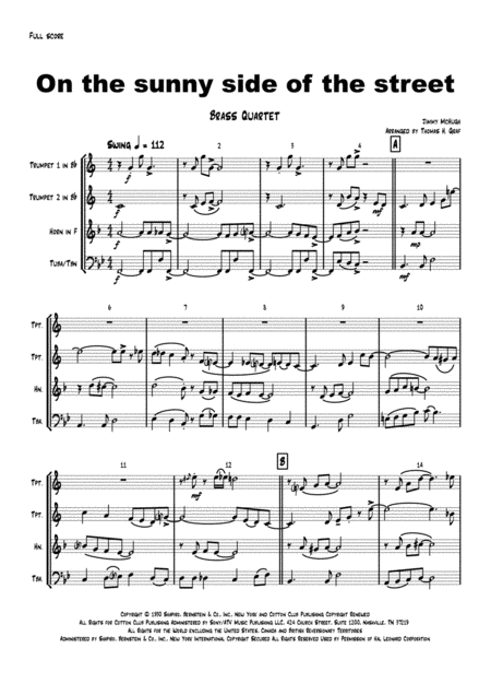 On The Sunny Side Of The Street Jazz Classic Brass Quartet Sheet Music