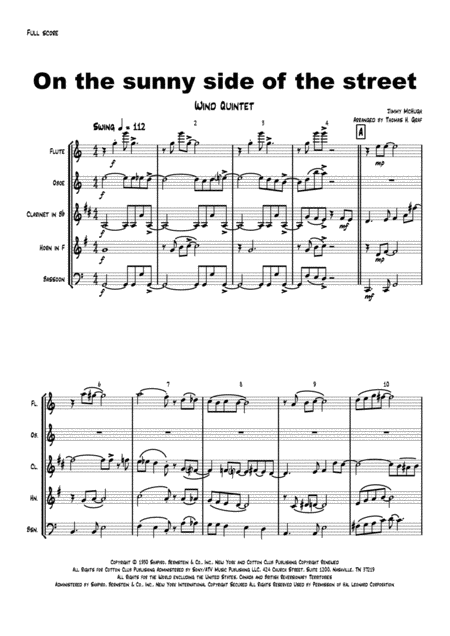 On The Sunny Side Of The Street Jazz Classic Wind Quintet Sheet Music