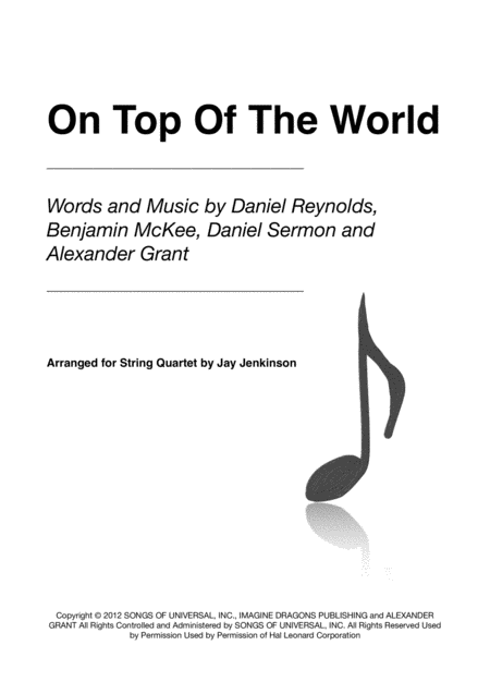 Free Sheet Music On Top Of The World For String Quartet