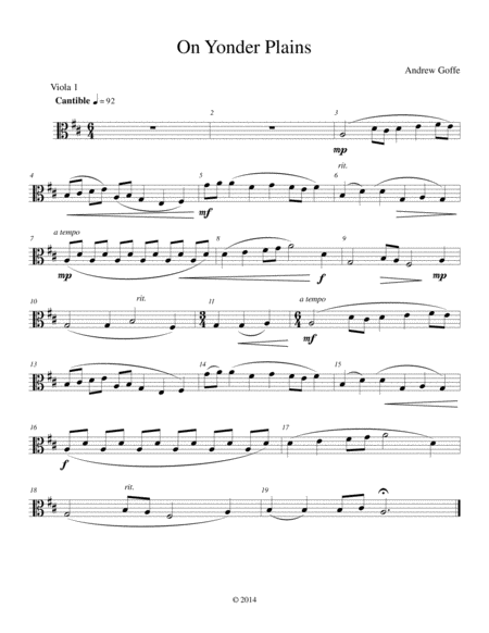 On Yonder Plains Viola 1 1 Part Sheet Music