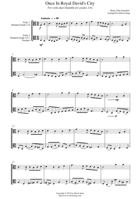 Once In Royal Davids City For Viola Duet Suitable For Grades 2 6 Sheet Music