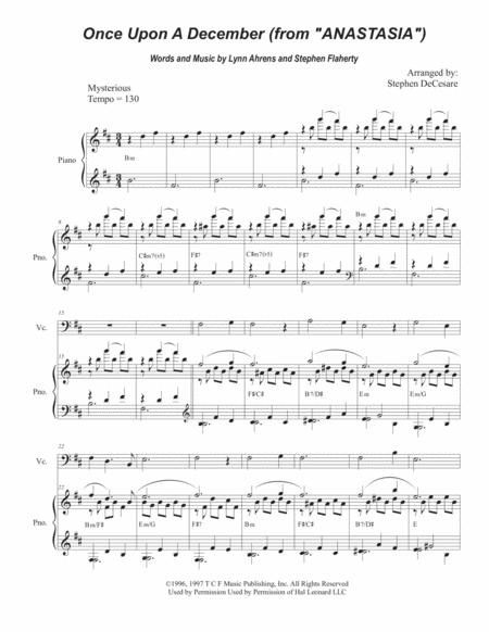 Once Upon A December Cello Solo And Piano Sheet Music