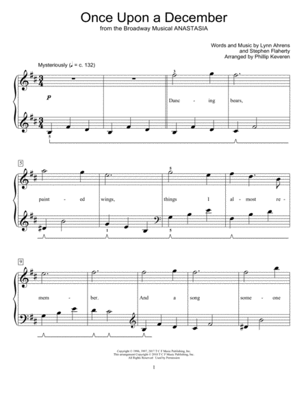 Once Upon A December From Anastasia Arr Phillip Keveren Sheet Music