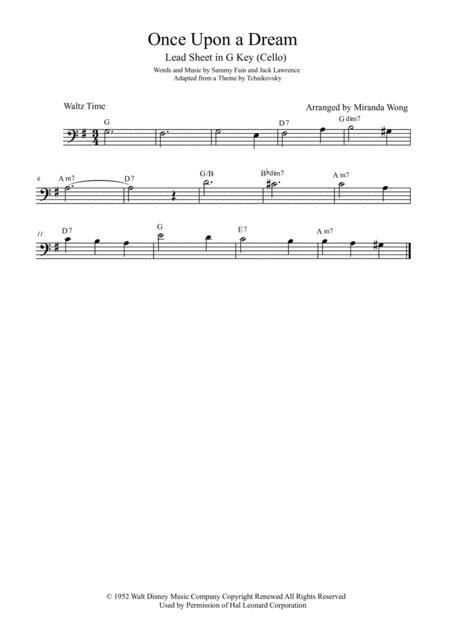 Once Upon A Dream Cello Solo In G Key With Chords Sheet Music