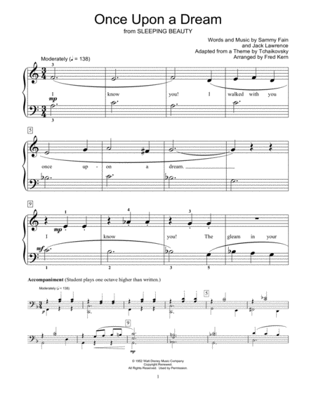 Free Sheet Music Once Upon A Dream From Sleeping Beauty Arr Fred Kern