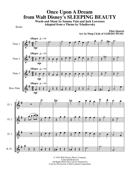 Free Sheet Music Once Upon A Dream From Walt Disneys Sleeping Beauty For Flute Quartet