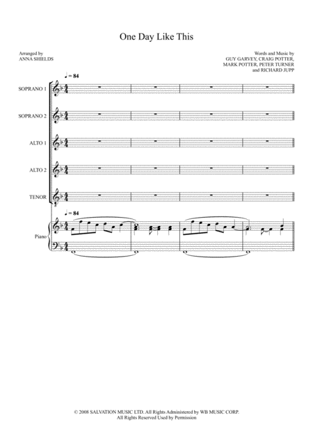 Free Sheet Music One Day Like This Ssaat Choir With Piano