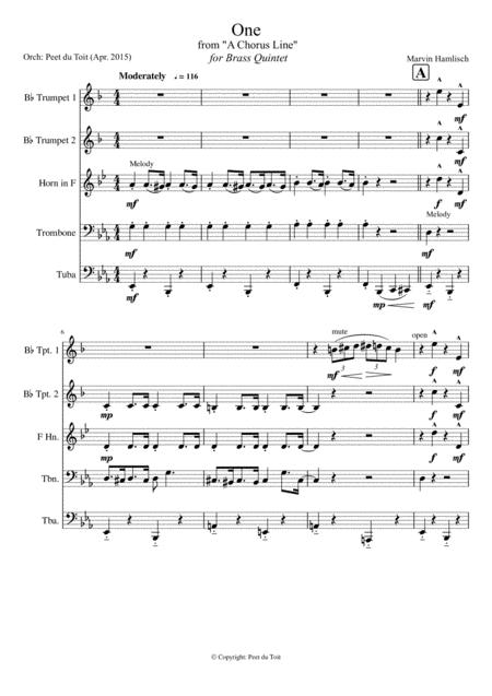 One From A Chorus Line Marvin Hamlisch And Edward Kleban Brass Quintet Sheet Music