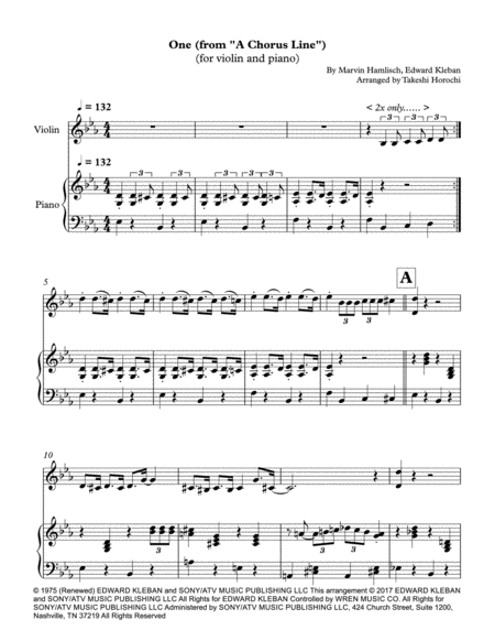 One From A Chorus Line Violin Piano Sheet Music