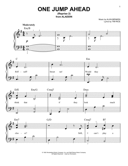 One Jump Ahead Reprise 2 From Disneys Aladdin Sheet Music