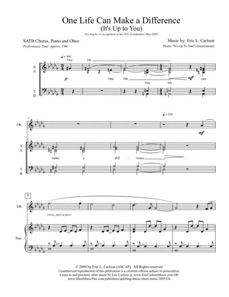 One Life Can Make A Difference Satb Sheet Music