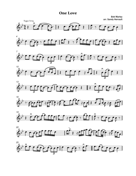 Free Sheet Music One Love Bob Marley Solo Violin Part