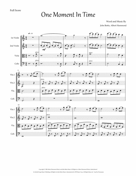 Free Sheet Music One Moment In Time For String Quartet