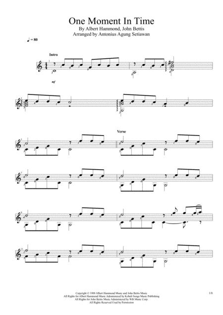Free Sheet Music One Moment In Time Solo Guitar Score