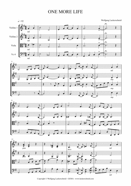 One More Life String Quartet Sheet Music