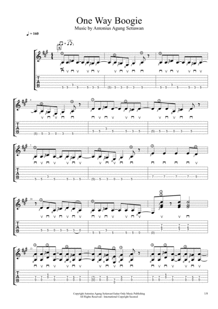 One Way Boogie Solo Guitar Tablature Sheet Music