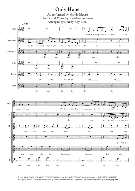 Only Hope Ssatb A Cappella Sheet Music